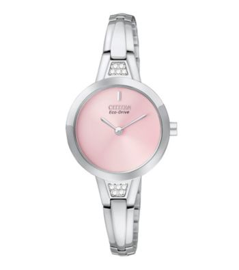 Citizen® Women's Stainless Steel and Pink Eco Drive Bangle Watch