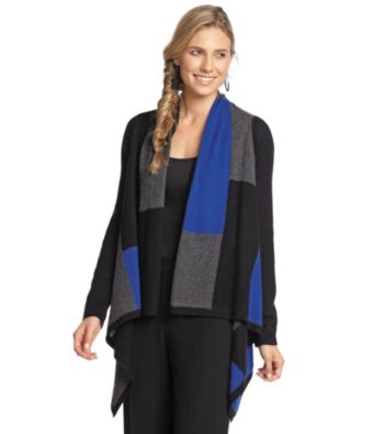 Vertical Design® Cashmere Blend Colorblocked Open-Front Cardigan