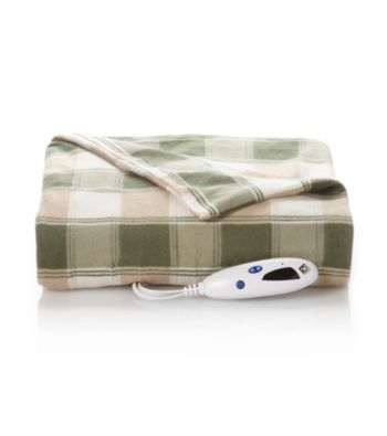 LivingQuarters Green Buffalo Heated Micro Plush Throw