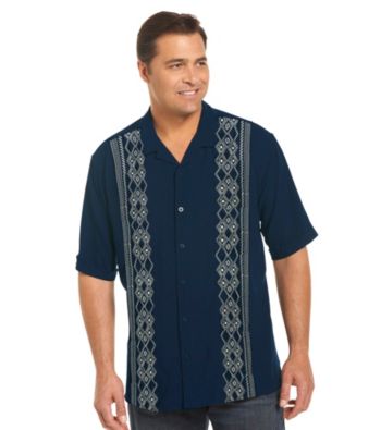 Island Passport™ Men's Big & Tall Navy Embroidered Panel Shirt