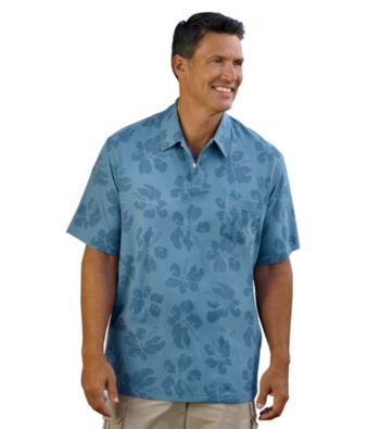 Island Passport™ Men's Big & Tall Shadow Blue Tropical Print Polo