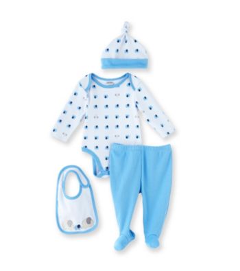 Cuddle Bear® Baby Boys' Blue 4-pc. Long Sleeve Elephant Print Take-Me-Home Set