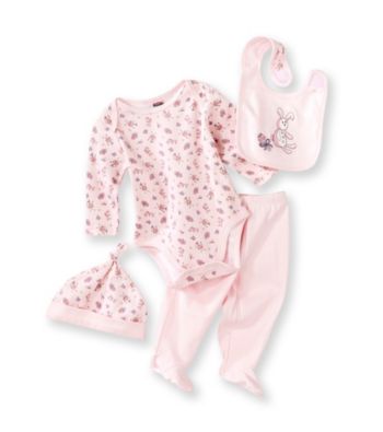 Cuddle Bear® Baby Girls' Pink 4-pc. Long Sleeve Vintage Toy Bunny Print Take-Me-Home Set