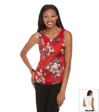 Notations® Printed Pleated Scoopneck Shell