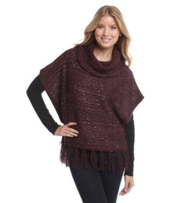 Nine West Vintage America Collection® Cowlneck Fringe Poncho Sweater