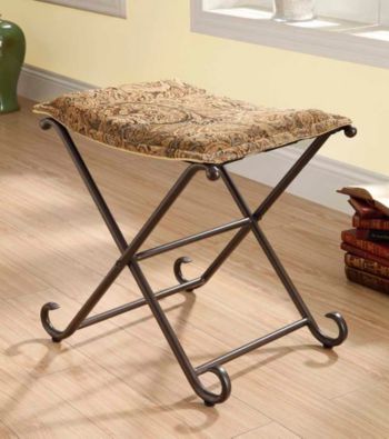 Monarch Dark Brown Metal Folding Ottoman with Tapestry Fabric