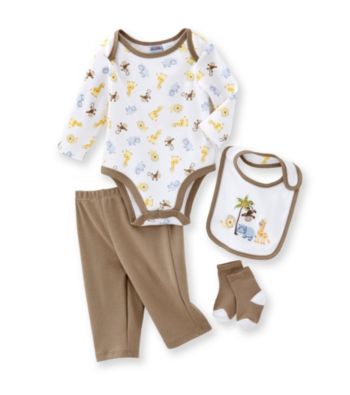 Cuddle Bear® Baby Boys' Brown 4-pc. Long Sleeve Jungle Print Take-Me-Home Set