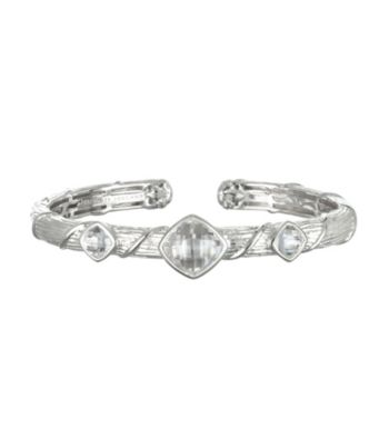 ARIVA Sterling Silver Cushion Gemstone Hinged Cuff