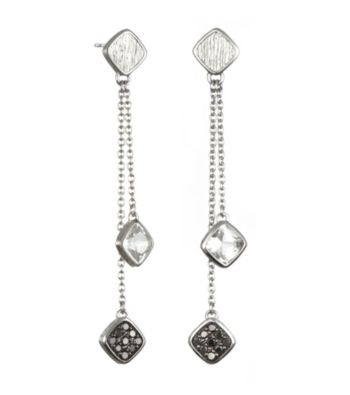 ARIVA Sterling Silver Diamond And Gemstone Cushions Drop Earring