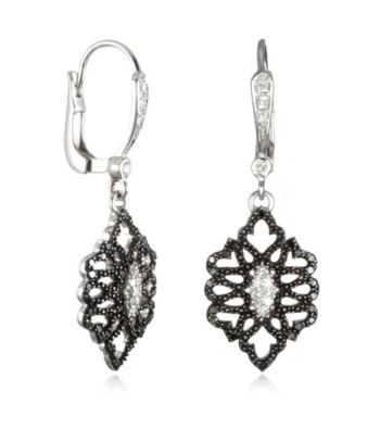 ARIVA Sterling Silver Leverback Earrings Set W/.38ct Diamond
