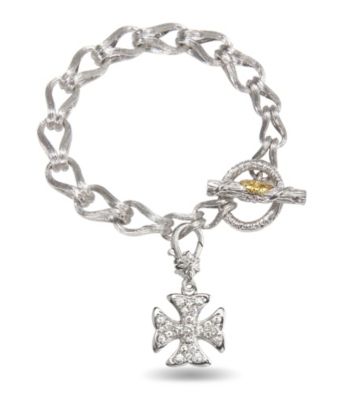 ARIVA Sterling Silver and White Sapphire Maltese Cross Charm