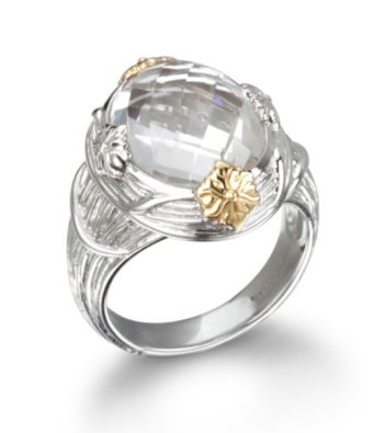 ARIVA Bold Oval Gemstone Sterling Silver and 18K Gold Ring