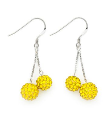 .925 Sterling Silver Yellow Crystal Earrings