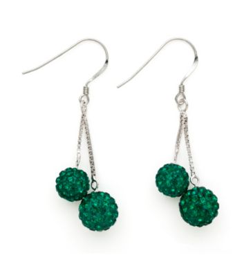 .925 Sterling Silver Green Crystal Earrings