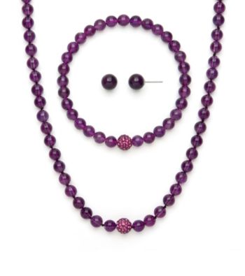 .925 Sterling Silver & Amethyst Necklace, Earring & Bracelet Set
