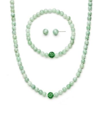 .925 Sterling Silver & Jade Necklace, Earring & Bracelet Set