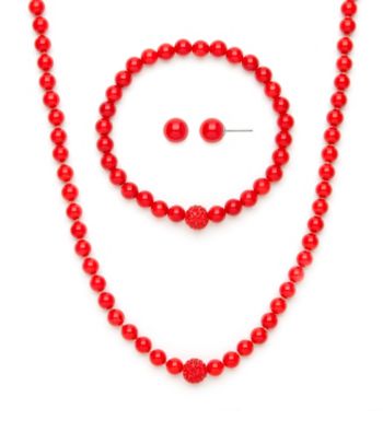 .925 Sterling Silver & Coral Necklace, Earring & Bracelet Set