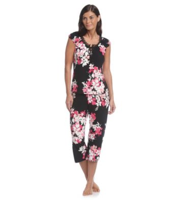 Linea Donatella® Keiko Bouquet Pajama Set - Black Multi
