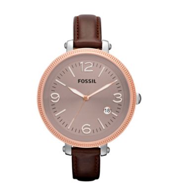 Fossil® Brown & Rose Goldtone Heather Leather Watch - Dark Brown