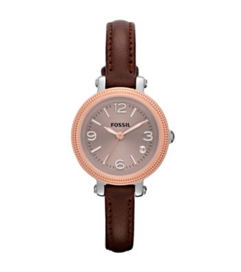 Fossil® Dark Brown & Rose Goldtone Heather Mini Leather Watch