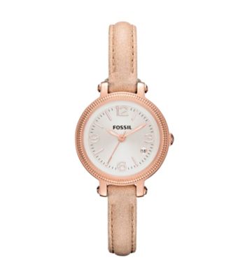 Fossil® Sand & Rose Goldtone Heather Mini Leather Watch