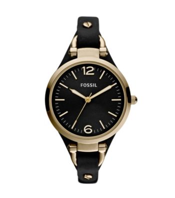 Fossil® Black and Gold-Tone Georgia Leather Watch - Black & Gold-Tone
