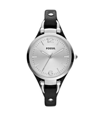 Fossil® Black and Silver Georgia Leather Watch - Black