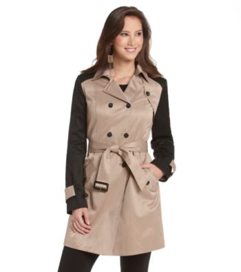 Nine West® Double Breasted Belted Colorblocked Raincoat