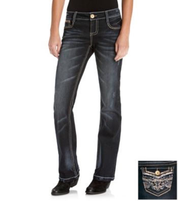 Wallflower Vintage® Juniors' Bling Flap Back Bootcut Jeans