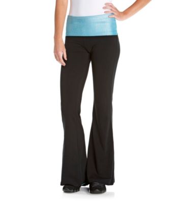 Grane Juniors' Foil Sequin Print Waistband Flare Yoga Pant