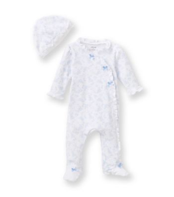 Little Me® Baby Girls' White/Blue Floral Footie with Hat
