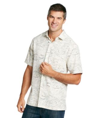 Paradise Collection® Men's Basic Cream Wave Printed Silk Shirt