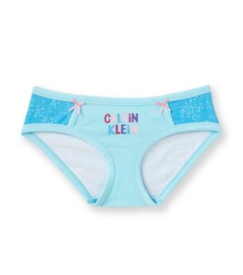 Calvin Klein Girls' 6-16 Teal Logo with Star Print Bikini Panties