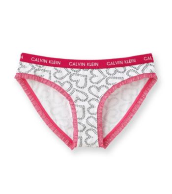 Calvin Klein Girls' 6-16 Silver Heart with Pink Trim Hipster Panties