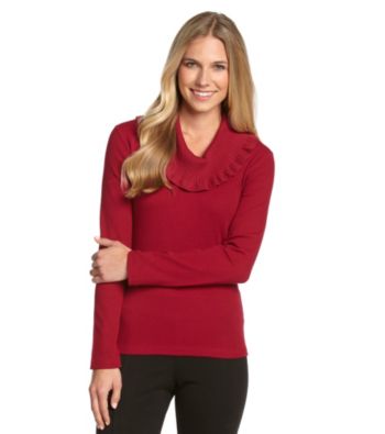 Rafaella® Rib Trim Ruffle Cowlneck Top