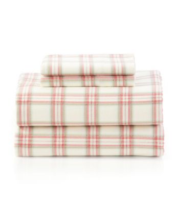 LivingQuarters Heavy-Weight Red Plaid Flannel Sheet Set