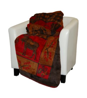 Denali® Moose and Bear Gold Check Microplush Throw
