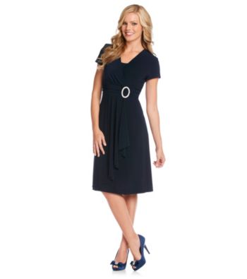 R & M Richards® Petites' Cascade Dress With Rhinestone Buckle.