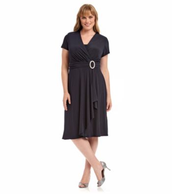 R & M Richards® Plus Size Cascade Dress With Rhinestone Buckle