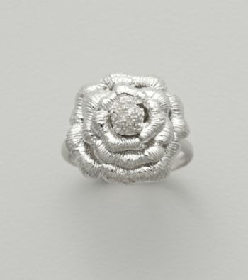 Sterling Silver Flower Ring with Diamond Accent