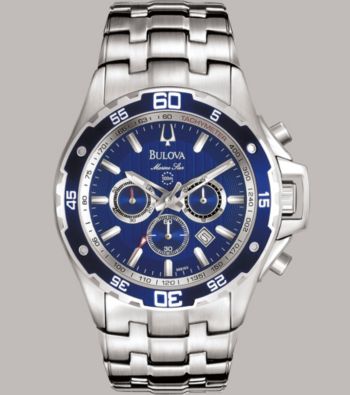 Bulova® Men's Marine Star Chronograph Stainless Steel with Blue Dial Bracelet Watch