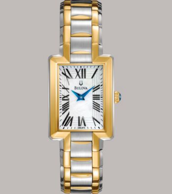Bulova® Women's Stainless Steel Two Tone Bracelet Watch with White Mother Of Pearl Dial