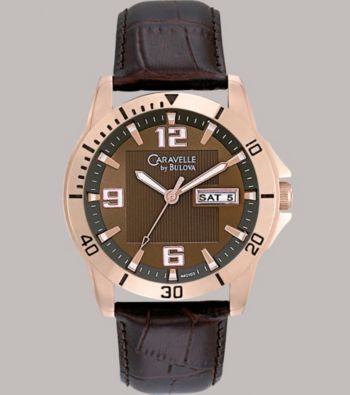 CaravelleÂ® by Bulova Men's Rose Gold Finish with Brown Leather Strap ...