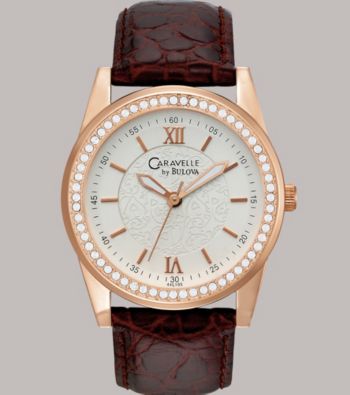 Caravelle® by Bulova Women's Rose Gold Finish with Brown Leather Strap Watch