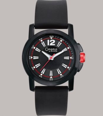 Caravelle® by Bulova Women's Black Ion-Plated Finish Black Rubber Strap Watch with Black Dial