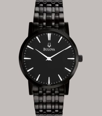 Bulova® Men's Stainless Steel and Black Ion-Plated Bracelet Watch with Black Dial