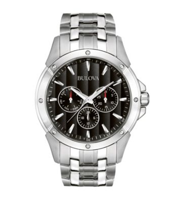Bulova® Men's Stainless Steel Bracelet Watch with Black Dial