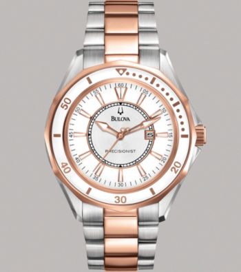 Bulova® Women's Precisionist Stainless Steel and Rose Gold Finish Bracelet Watch with Silver-White Dial - Winterpark Collect