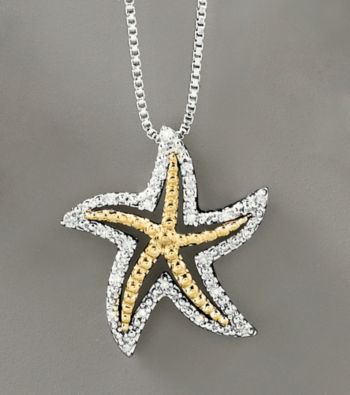 Sterling Silver and 14k Gold .06 ct. t.w. Diamond Starfish Pendant