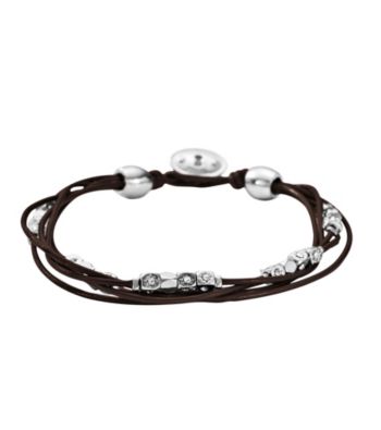 Fossil® Multi Strand Chocolate Leather Wrist Wrap with Silvertone Nuggets